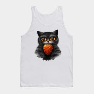 Fluffy cat with red strawberry Tank Top